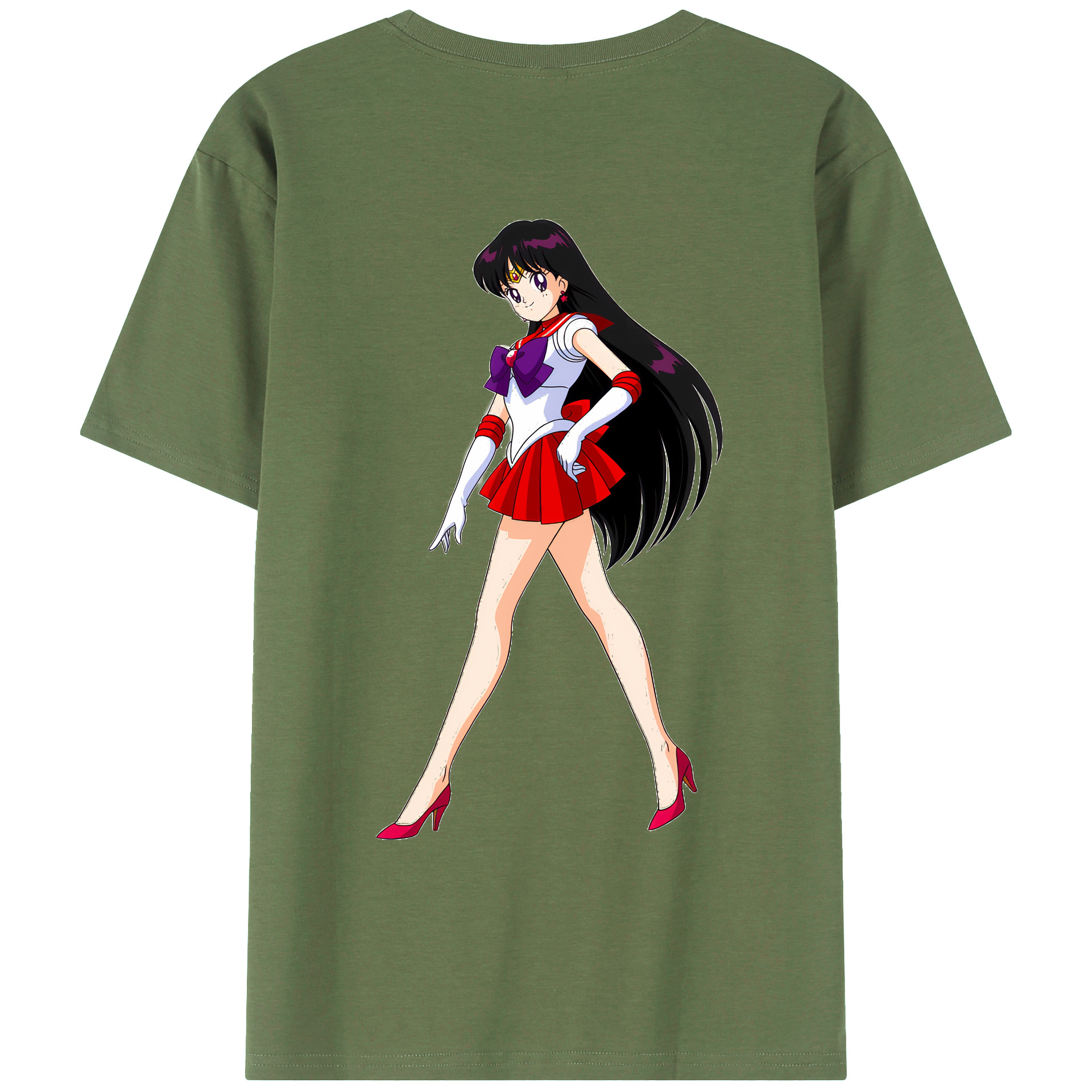 （画像用） 美少女戦士セーラームーン 火野レイ ひの レイ Sailor Moon Hino Rei （セーラーマーズ,Sailor Mars） 綿100％ メンズ半袖Tシャツ（バックプリント） 通気性